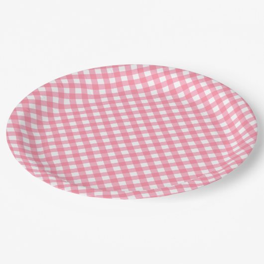 Baby Pink Gingham Papieren Bordje (Gekanteld)