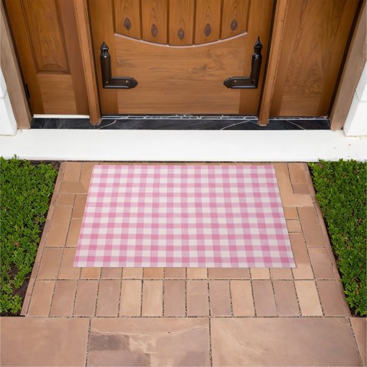 Baby Pink Gingham Pattern Deurmat (Buiten)