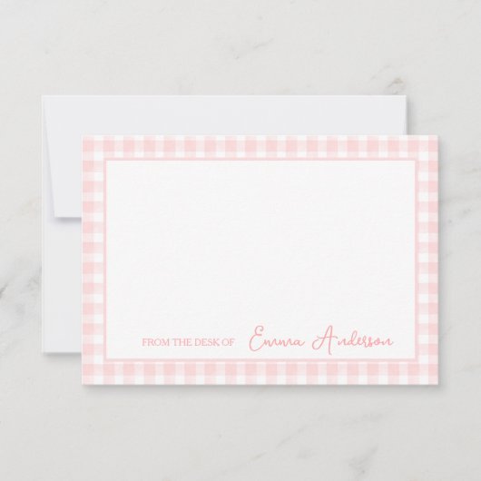 Baby Pink Gingham persoonlijk briefpapier Bedankkaart (Voorkant)