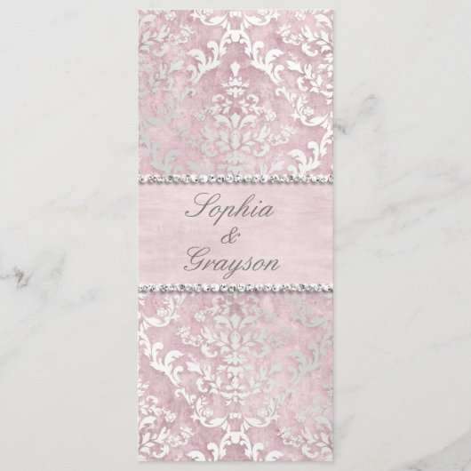 Baby Pink Glimmer Damask Wedding Menu (Voorkant)