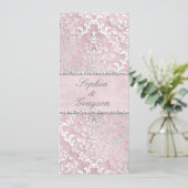Baby Pink Glimmer Damask Wedding Menu (Staand voorkant)
