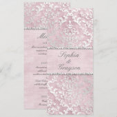 Baby Pink Glimmer Damask Wedding Menu (Voorkant / Achterkant)