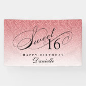 Baby Pink Glitter Sweet 16 Gepersonaliseerde Verja Spandoek (Horizontaal)