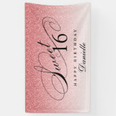 Baby Pink Glitter Sweet 16 Gepersonaliseerde Verja Spandoek (Verticaal)