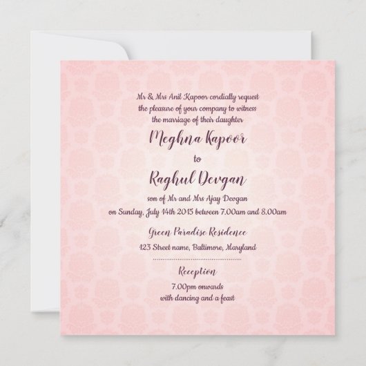 Baby Pink Gold Ganesh Indiase huwelijksuitnodiging Kaart (Achterkant)