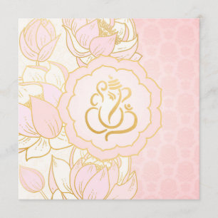 Baby Pink Gold Ganesh Indiase huwelijksuitnodiging Kaart