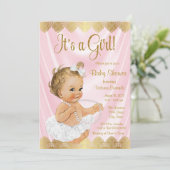 Baby Pink Gold Tutu Pearl Baby shower Kaart (Staand voorkant)