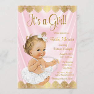 Baby Pink Gold Tutu Pearl Baby shower Kaart