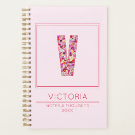 Baby Pink Monogram Initial Name Letter V Planner