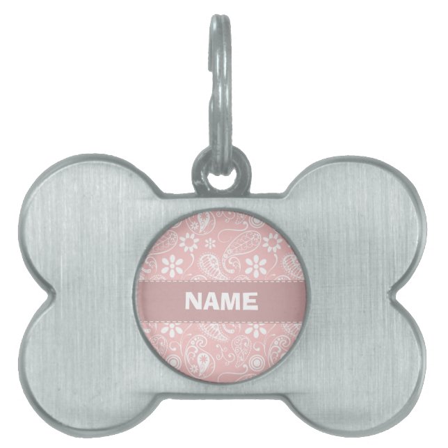 Baby Pink Paisley Huisdieren Naamplaatje (voorkant)