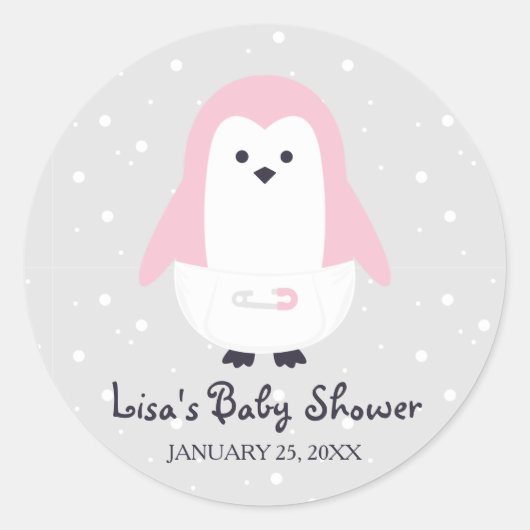 Baby Pink Penguin Baby shower Sticker (Voorkant)