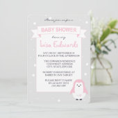 Baby Pink Penguin Baby shower Uitnodiging (Staand voorkant)