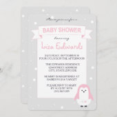 Baby Pink Penguin Baby shower Uitnodiging (Voorkant / Achterkant)
