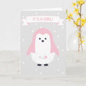 Baby Pink Penguin Kaart (Gele Bloem)