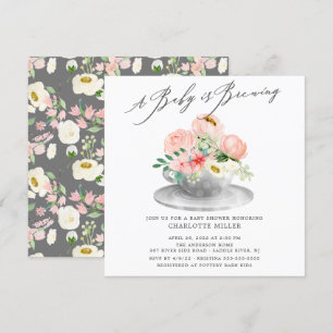 Baby Pink Peonies Floral Baby Tea Invita Kaart