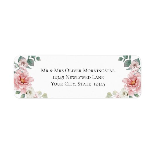 Baby Pink Peony Flowers Wedding Etiket (Voorkant)