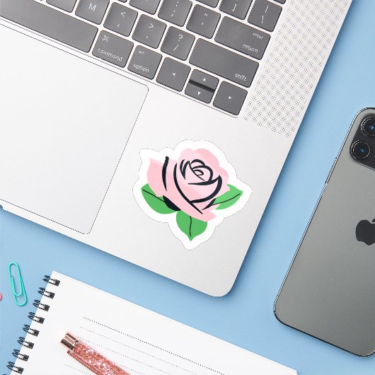 Baby Pink Rose Sticker (Laptop met iPhone)