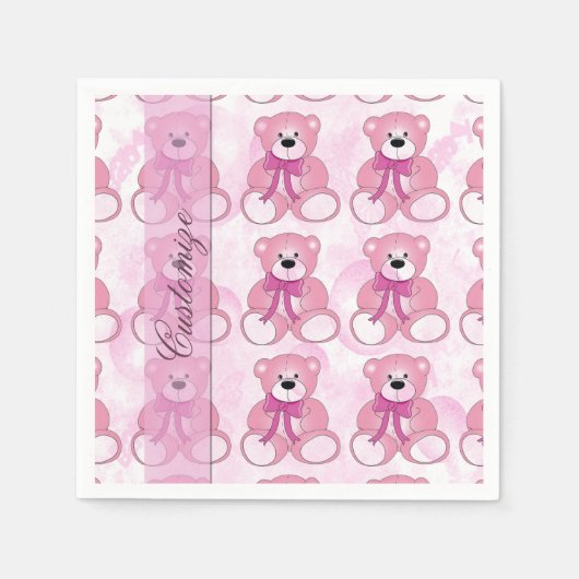 Baby Pink Teddy Bear Pattern Napkins Servetten (Voorkant)