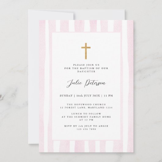 Baby Pink Watercolor Baptism  Kaart (Voorkant)