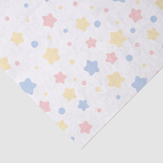 Baby Pink, Yellow, and Blue Stars on White Pattern Tissuepapier (Detail)