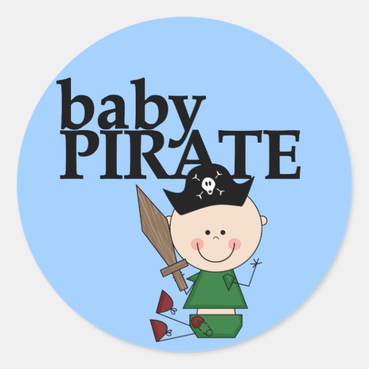 Baby Pirate Met Zwaard - Jongen Tshirts en Geschen Ronde Sticker (Voorkant)