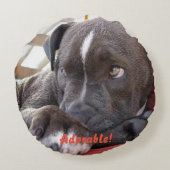 Baby Pitbull Puppy Rond Kussen (Achterkant)