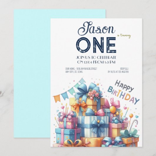 Baby Plezier Eerste Verjaardag Kaart (Voorkant / Achterkant)