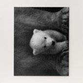Baby polair Beer met moeder, zwart en wit Legpuzzel (Verticaal)