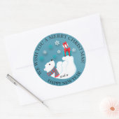 Baby polair Beer spelen op Blauwe kerst Ronde Sticker (Envelop)