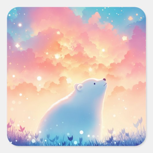 Baby Polar Bear Gazing at Shooting Star Vierkante Sticker (Voorkant)