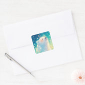 Baby Polar Bear Gazing Up in Sunlit Meadow Vierkante Sticker (Envelop)