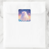 Baby Polar Bear in Meadow of Wildflowers Vierkante Sticker (Tas)