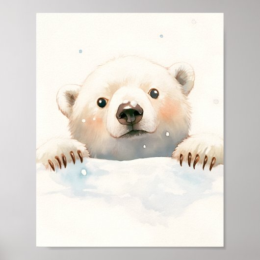 Baby Polar Bear In the Snow Nursery Room Decor Poster (Voorkant)
