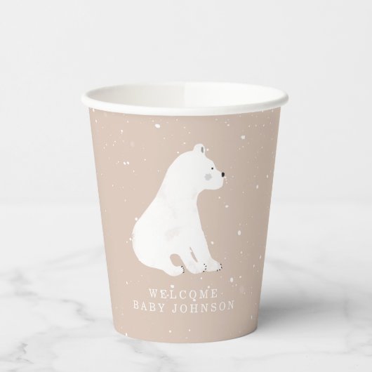 Baby Polar Beer Cub Pink Winter Baby shower Papieren Bekers (Links)