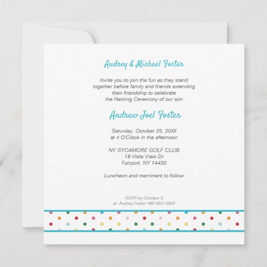 Baby Polka Dots Custom Photo Naming Ceremony Aankondiging (Achterkant)
