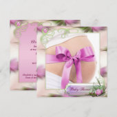 Baby pomp met roze roze roze Baby shower Magnolia Kaart (Voorkant / Achterkant)