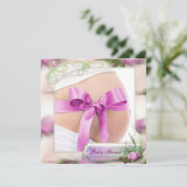 Baby pomp met roze roze roze Baby shower Magnolia Kaart (Staand voorkant)
