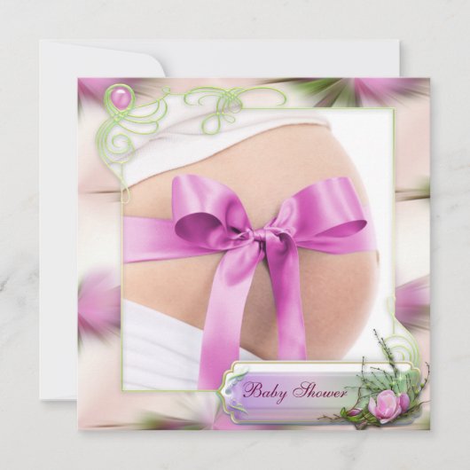 Baby pomp met roze roze roze Baby shower Magnolia Kaart (Voorkant)
