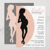 Baby pomp Silhouette nodigt [Perzikpatroon] uit Kaart (Voorkant / Achterkant)