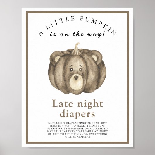 Baby Pompoen Beer Late night luiers spel Poster (Voorkant)