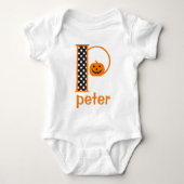 Baby Pompoen Bodysuit Halloween Monogram Initiaal (Voorkant)