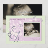 Baby Pony en Butterflies Girl Birth Announding Aankondiging (Voorkant / Achterkant)