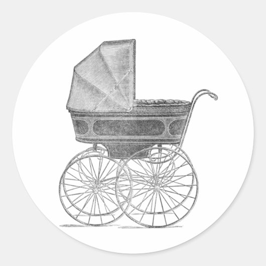  baby pram in zwart-wit ronde sticker (Voorkant)