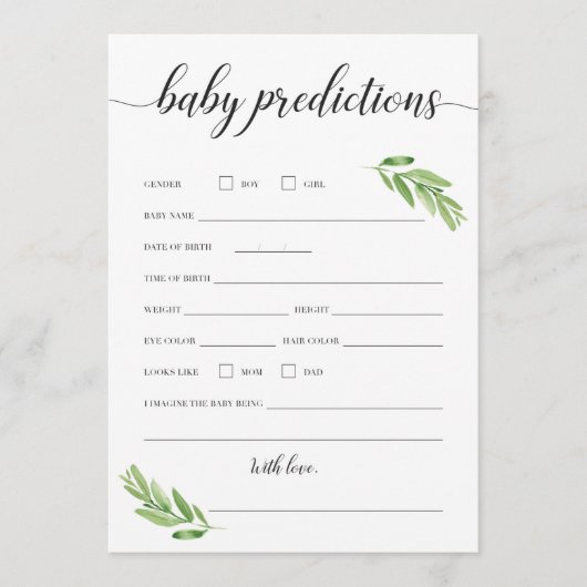 Baby Predication Card voor Baby shower Greenery (Voorkant)