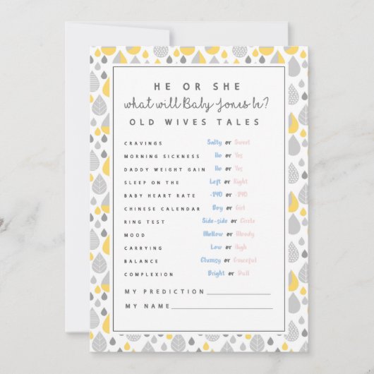 baby Prediction Card baby shower spel moeder te zi Kaart (Voorkant)