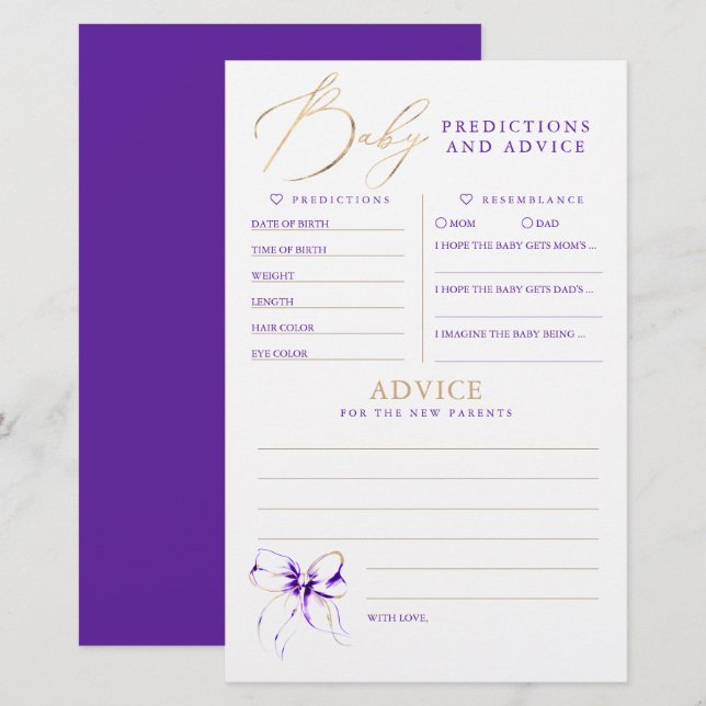 Baby Predictions and Advice Baby Shower Game (Voorkant / Achterkant)