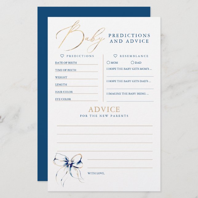 Baby Predictions and Advice Baby Shower Game (Voorkant / Achterkant)