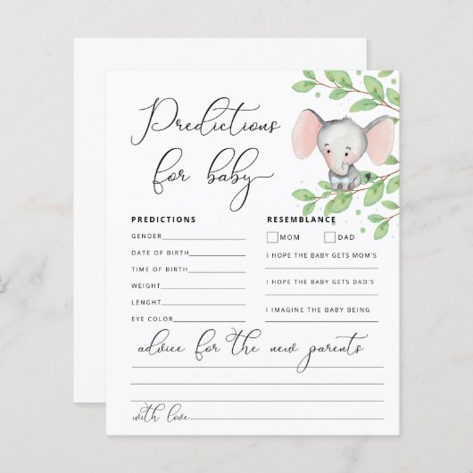 Baby Predictions Boy Elephant Shower Game (Voorkant / Achterkant)