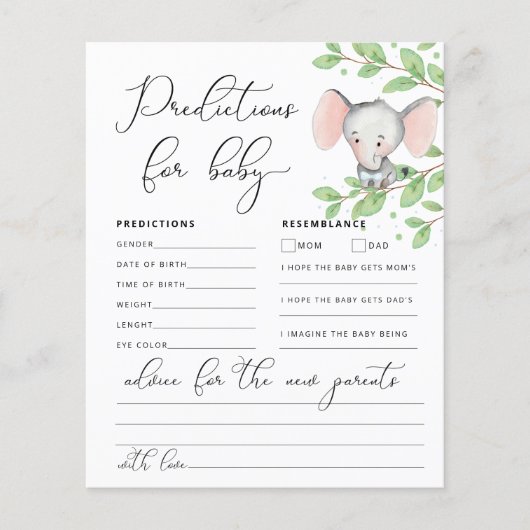 Baby Predictions Boy Elephant Shower Game (Voorkant)
