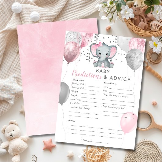 Baby Predictions Girl Elephant Shower Game Kaart